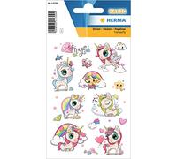 HERMA 15709 Lot de 16 autocollants gonflants pour enfants, licorne enchantée, plastique, mat autocollants permanents pour filles et garçons, multicolore