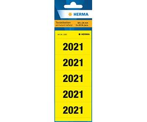 HERMA 1681 Lot de 100 autocollants numérotés pour dossiers de l'année 60 x 26 mm 5 par feuille - Étiquettes autocollantes opaques - Jaune