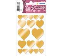 HERMA 1757 Lot de 36 autocollants en forme de cœur Doré Petit Grand Format Étiquettes en forme de cœur pour Saint Valentin Amour Mariage Anniversaire Scrapbooking Décoration Cadeau Lettres DIY