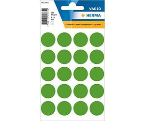 HERMA 1885 Lot de 100 pastilles adhésives vertes, Ø 19 mm, 20 par feuille, autocollants, points de marquage pour calendrier, planificateur, bricolage, papier vierge, mat, points de couleur, étiquettes