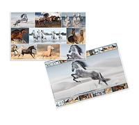 HERMA 19380 Lot de 3 sous-mains en carton effaçables pour enfants Motif chevaux 55 x 35 cm Motif animaux des deux côtés Pour filles et garçons