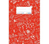HERMA 19414 Protège-cahier A5, rouge, Schoolydoo, avec étiquette d'identification, en film polypropylène résistant et facile à nettoyer, protège-cahiers d'école, couleur
