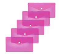 HERMA 20039 Lot de 5 pochettes à documents format DIN long transparent rose rose transparent avec bouton pression Enveloppes en plastique pour l'école, l'université, le bureau, les voyages
