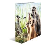 HERMA 20048 Classeur A4 animaux suricate 7 cm de large en carton avec impression intérieure pour l'école et le bureau Classeur à anneaux pour enfants garçons et filles