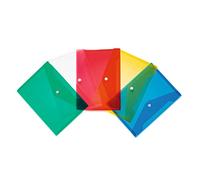 HERMA 20050 Lot de 5 pochettes transparentes A5 avec fermeture à bouton-pression pour l'école, l'université, le bureau, les voyages Blanc Jaune