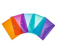 HERMA 20056 Lot de 5 pochettes transparentes en polypropylène avec bouton pression pour l'école, l'université, le bureau, les enveloppes en polypropylène orange, rose, bleu clair, turquoise, violet