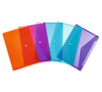 HERMA 20073 Lot de 5 porte-documents A4 transparents avec bouton pression, enveloppes en plastique pour l'école, le bureau, les voyages, multicolore