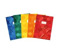 HERMA 20243 Lot de 5 protège-cahiers A4 en carton assorti, avec champ d'inscription, en papier solide et extra résistant, protège-cahiers avec motif hexagonal, pour cahiers scolaires, colorées