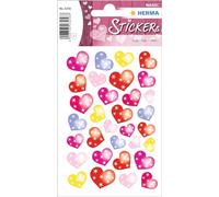 HERMA 3256 Lot de 32 petits autocollants en forme de cœur à paillettes en forme de cœur pour Saint-Valentin, amour, mariage, anniversaire, scrapbooking, décoration, cadeau, lettres, bricolage