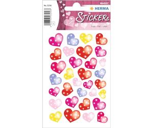 HERMA 3256 Lot de 32 petits autocollants en forme de cœur à paillettes en forme de cœur pour Saint-Valentin, amour, mariage, anniversaire, scrapbooking, décoration, cadeau, lettres, bricolage