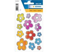 HERMA 332 Lot de 26 Autocollants en Forme de Fleurs Multicolores pour Enfants - en Papier avec gaufrage argenté - Autocollants permanents - pour Filles et garçons - Multicolore