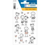 HERMA 3336 Lot de 24 autocollants en forme de bonhomme en forme de cœur avec motif floral garçon et fille Étiquettes pour album photo, journal intime, album de poésie, scrapbooking, décoration