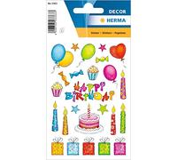 HERMA 3363 Autocollants à message d'anniversaire (46 autocollants, papier, paillettes) - Autocollants permanents pour filles et garçons - Multicolore