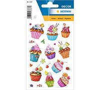 HERMA 3387 Autocollants à paillettes pour enfants - Cupcakes (20 autocollants, feuille pailletée) - Étiquettes autocollantes permanentes pour filles et garçons - Multicolore
