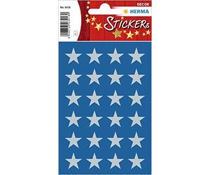 HERMA 3418 Autocollants de Noël, étoiles argentées à 5 pointes (Ø 15 mm, 72 autocollants, papier) autocollants pour décoration de Noël, cadeaux, artisanat, calendrier de l'Avent