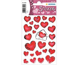 HERMA 3509 Lot de 50 autocollants en forme de cœur rouge avec gaufrage argenté Étiquettes en forme de cœur pour Saint-Valentin, amour, mariage, anniversaire, scrapbooking, décoration, cadeau, lettres,