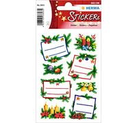 HERMA 3893 Lot de 16 autocollants de Noël en papier pailleté, décoration de Noël autocollante, étiquettes permanentes pour Noël, cadeaux, bricolage, calendrier de l'Avent Multicolore