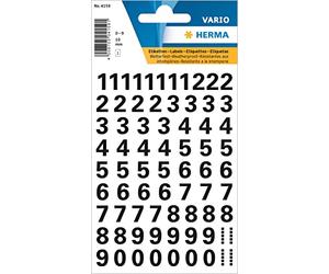HERMA 4159 Lot de 710 autocollants numérotés noirs de 0 à 9, taille de police de 10 mm, autocollants résistants aux intempéries, petits numéros, numéros de maison en film à coller, transparents