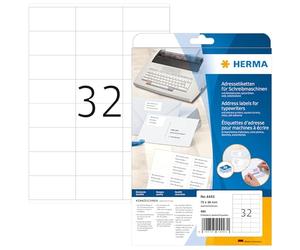 HERMA 4443 Lot de 20 autocollants d'adresse pour machine à écrire DIN A4 (70 x 36 mm, 20 feuilles, papier, mat, coins pointus) auto-adhésifs, 480 étiquettes adhésives blanches