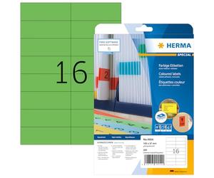 HERMA 4554, Lot de étiquettes colorées au format A4 amovibles (105 x 37 mm, 20 feuilles, papier mat) autocollantes, imprimables, 320 étiquettes adhésives, vertes