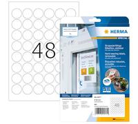 HERMA Self Adhesive Removable Film Labels, 48 Labels per A4 Sheet, 20 Sheets, Ø