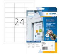HERMA Self Adhesive Removable Film Labels, 24 Labels per A4 Sheet, 20 Sheets, 66