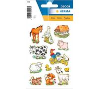 HERMA 5419 Lot de 36 Autocollants Animaux de la Ferme avec Motif Chien, Chat, Cheval, Vache, Poulet, étiquettes pour Enfants pour Album Photo, Agenda, Scrapbooking, décoration d'anniversaire, Loisirs