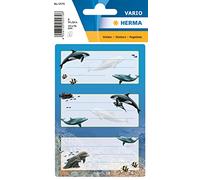 HERMA 5579 Étiquettes de livre pour étiquetage, dauphins (76 x 35 mm, 6 autocollants nominatifs, papier, paillettes), étiquettes autocollantes permanentes, étiquettes scolaires pour livres, cahiers,