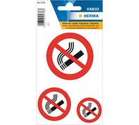 HERMA 5736 Lot de 3 autocollants interdiction de fumer résistants aux intempéries Ø 3 cm, Ø 4 cm, Ø 5,7 cm, autocollants, petits, grands, ronds, interdiction de fumer, étiquettes en film plastique