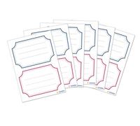 HERMA 5781 Lot de 12 étiquettes pour livre à étiqueter - Bleu neutre - Bord rouge - 78 x 53 mm - Autocollantes - Lignées - Pour l'école, les enfants, les filles et les garçons - Blanches