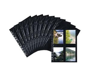 HERMA 7709 Lot de 250 pochettes pour dossiers, 9 x 13 cm, 4 compartiments divisés, utilisables des deux côtés, pour cartes postales, pochettes perforées en euro, noires