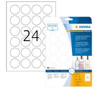 HERMA 8023 Self Adhesive Clear Film Labels, 24 Labels per A4 Sheet, 25 Sheets, Ø