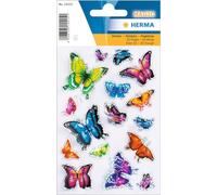 HERMA Autocollant 3D coloré, motif fleuri en 3D pour garçons, filles et anniversaires, 15 stickers muraux pour enfants permanent Papillons multicolores.