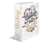 HERMA Classeur à recettes pour recettes avec inscription « Cooking with Love » - Format A4 - Dos de 70 mm - Avec décorations dorées - 6 pièces - 1 classeur