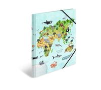 HERMA Classeur A3, carte du monde, à élastiques en carton, avec motif de maternelle, élastique, rabat intérieur et impression intérieure, pour garçons, filles et enfants