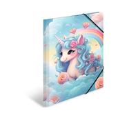 HERMA Classeur A3 Happy Licorne, chemise à élastique en carton avec motif de maternelle, élastique, rabat intérieur et impression intérieure pour garçons, filles et enfants