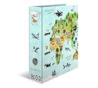 HERMA Classeur A4, carte du monde, 7 cm de large, classeur à anneaux, avec motif de maternelle, classeur coloré avec impression intérieure pour garçons, filles et enfants