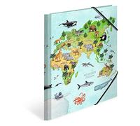 HERMA Classeur A4, carte du monde, à élastiques en carton, avec motif de maternelle, élastique, rabat intérieur et impression intérieure, pour garçons, filles et enfants