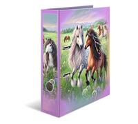 HERMA Classeur A4, motif monde des chevaux, 7 cm de large, avec motif de maternelle, classeur coloré avec impression intérieure pour garçons, filles et enfants