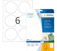HERMA Special - Papier - mat - auto-adhésif amovible - blanc - diamètre 85 mm 150 étiquette(s) (25 feuille(s) x 6) étiquettes Blanc