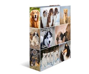 HERMA Lot de 10 classeurs A4 en forme de chien, 7 cm de large, classeur à anneaux pour enfants avec motif animal, classeur à levier coloré avec impression intérieure, pour garçons et filles