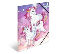 HERMA Lot de 3 chemises à élastiques A3 licorne - En carton - Avec motif de maternelle - Avec élastique - Rabat intérieur et impression intérieure - Pour garçons, filles et enfants