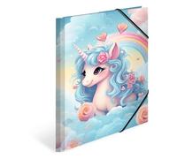 HERMA Lot de 3 chemises A4 Happy Licorne - En carton - Avec motif de maternelle - Élastique, rabat intérieur et impression intérieure - Pour garçons, filles et enfants