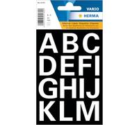 HERMA Lot de 30 lettres autocollantes blanches - Taille de la police : 25 mm - Imperméables - Résistantes aux intempéries - Lettres de l'alphabet de A à Z - En film plastique à coller - Transparent