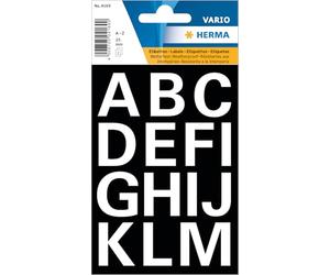 HERMA Lot de 30 lettres autocollantes blanches - Taille de la police : 25 mm - Imperméables - Résistantes aux intempéries - Lettres de l'alphabet de A à Z - En film plastique à coller - Transparent