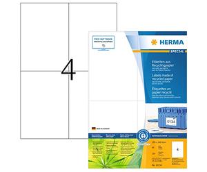 HERMA Lot de 320 étiquettes autocollantes de recyclage - 4 étiquettes par feuille A4-80 feuilles - 105 x 148 mm - 320 étiquettes en papier 100% recyclé - Étiquettes autocollantes pour imprimante