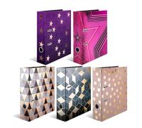 HERMA Lot de 5 classeurs A4-7 cm de large - Pour enfants - Avec motif doré et motif étoile - Classeur coloré avec finition brillante - Pour garçons et filles