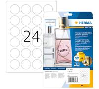 HERMA Lot de 600 étiquettes autocollantes transparentes - 24 étiquettes par feuille A4-25 feuilles de diamètre 40 mm - Étiquettes rondes vierges résistantes aux intempéries - Pour imprimante laser