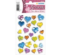 HERMA 5217 Lot de 25 autocollants en forme de cœur multicolores en forme de cœur 3D en bleu, jaune, vert, rose, étiquettes en forme de cœur pour Saint-Valentin, amour, mariage, anniversaire,