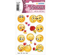 HERMA 15408 Lot de 12 autocollants smiley petits et grands autocollants de récompense en tissu de soie avec motif visage émoticône, étiquettes pour enfants, Saint-Valentin, amour, album photo,